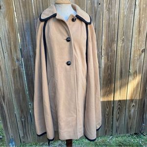 Vintage Penguin Fashions camel tan button down belted wool cape outerwear as is